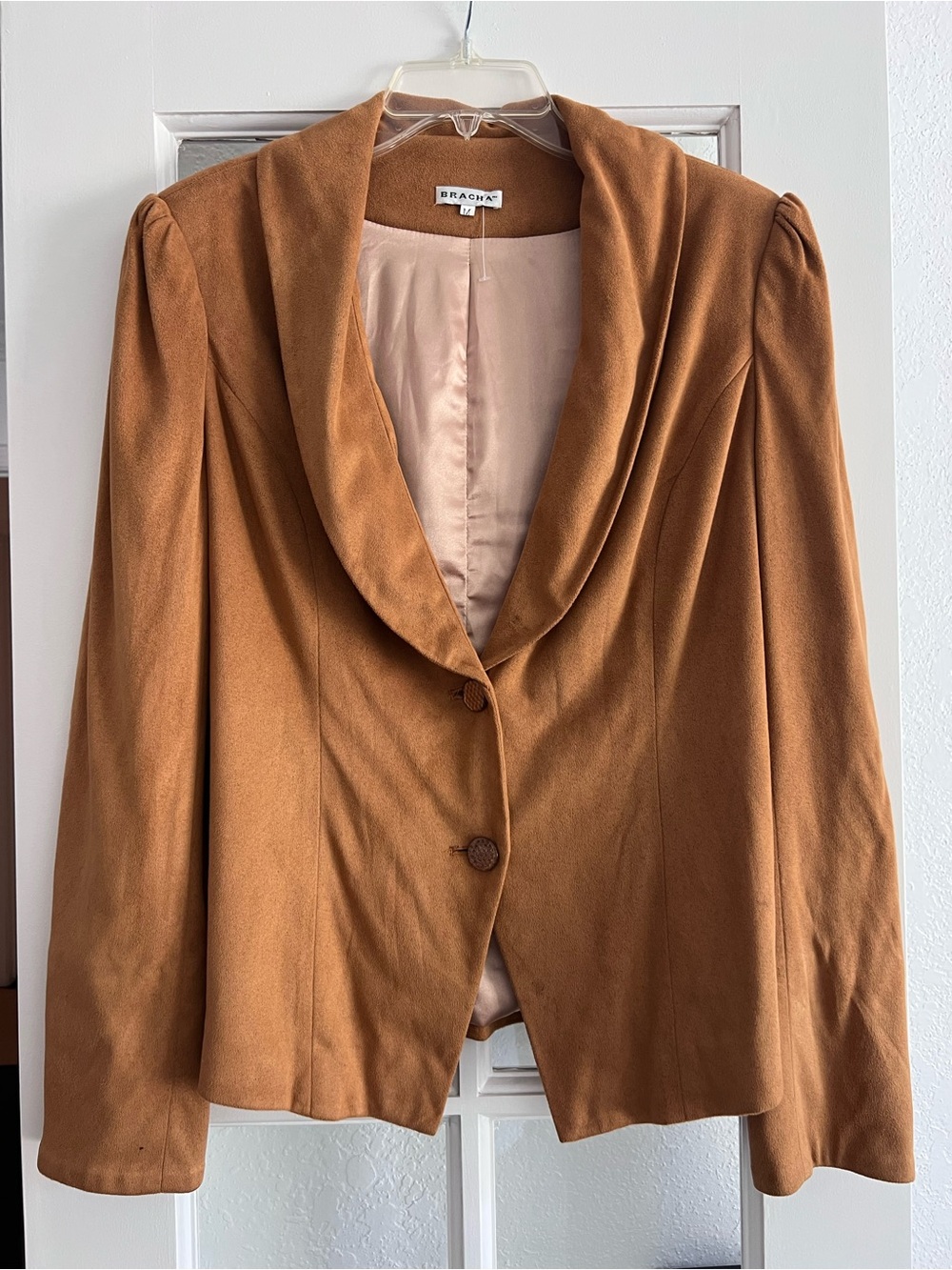 Vintage Camel Brown Shawl-Collar Women's Jacket